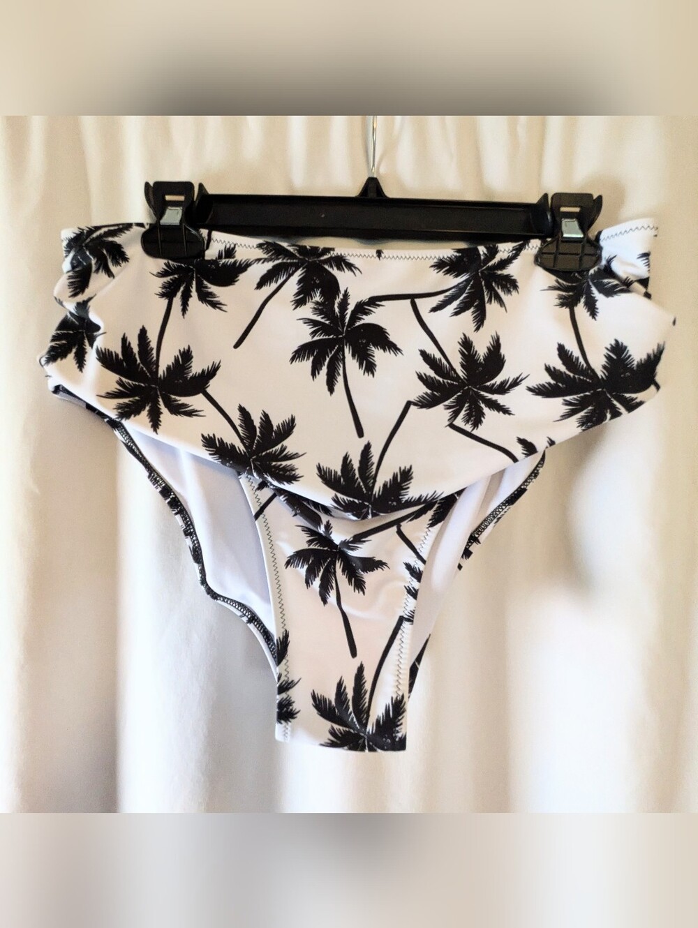 NWOT Beachsissi Black/White Palm Tree Print Bikini Bottoms - High Waist Sz. XL
